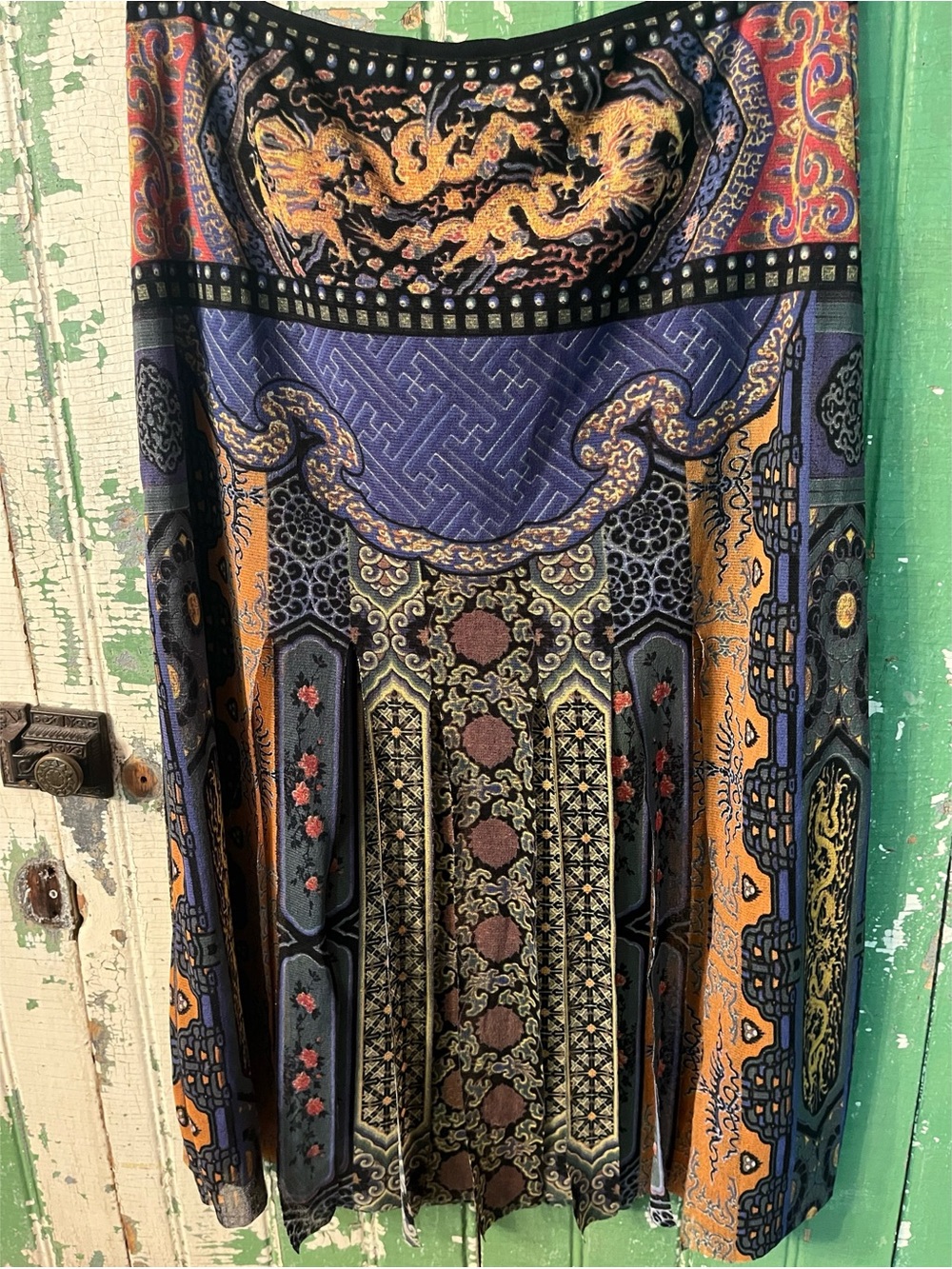 Bohemian Patterned Midi Skirt in Blue, black and Gold - Picture 4 of 8